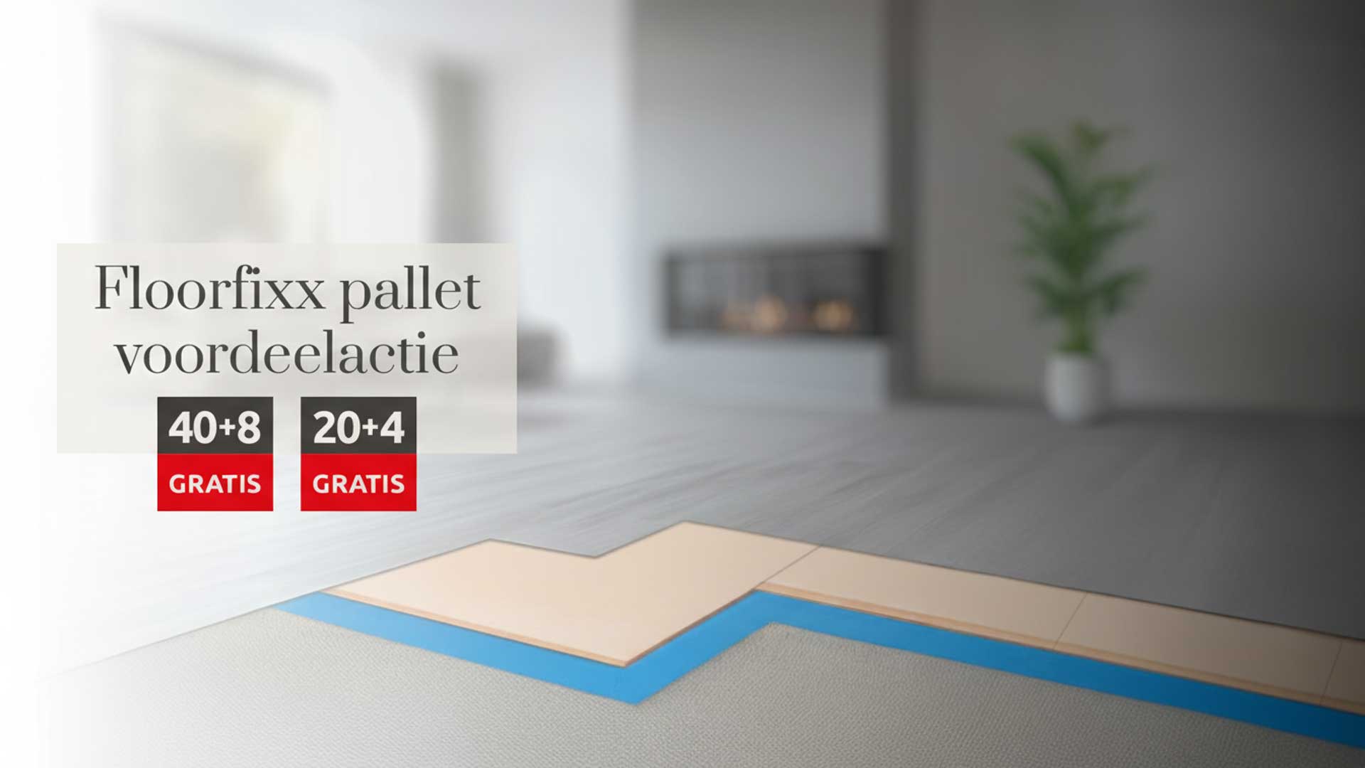 Woonkamer mer een pvc vloer. Daaronder het Floorfixx regular ondervloersysteem. Daaronder een vochtscherm
