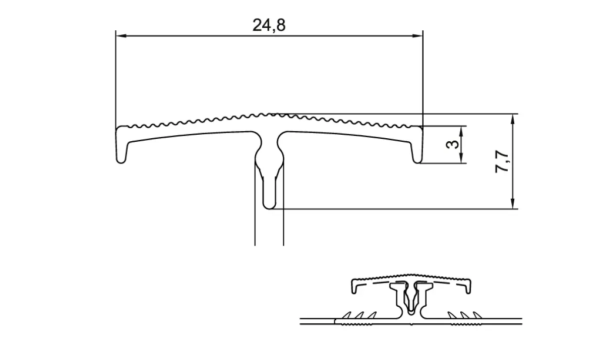 Alu dubbelstrip met kap 7 mm mat zilver