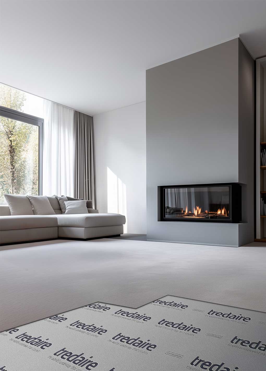 Woonkamer met Tredaire ondervloer onder tapijt voor extra comfort en warmte